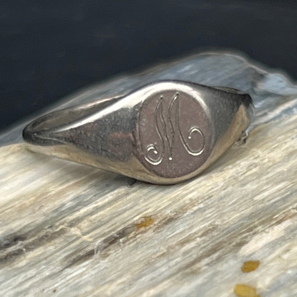 VTG .800 Silver Monogram M Signet Pinky Ring European Coin Silver Sz 6 Art Deco